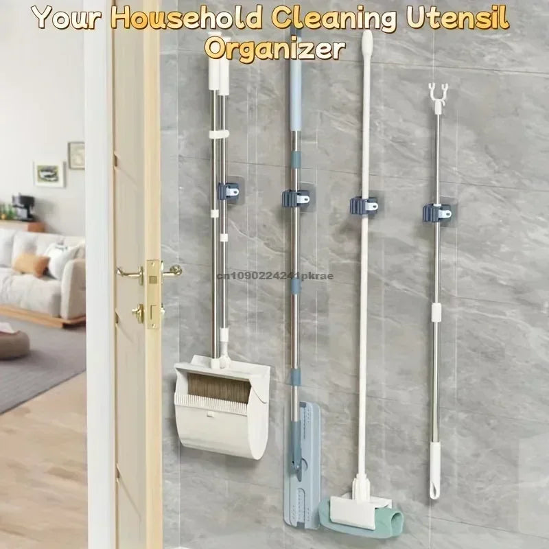 Wall-Mounted Mop & Broom Organizer — 5-Slot Storage Rac