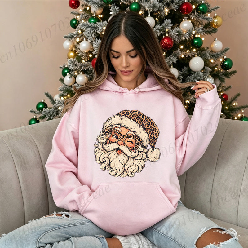 Leopard Santa Hoodie — Vintage Graphic Christmas Sweats