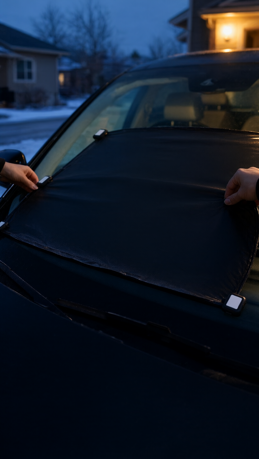 FrostPeel fp3 reveal night install — magnetic windshield frost cover