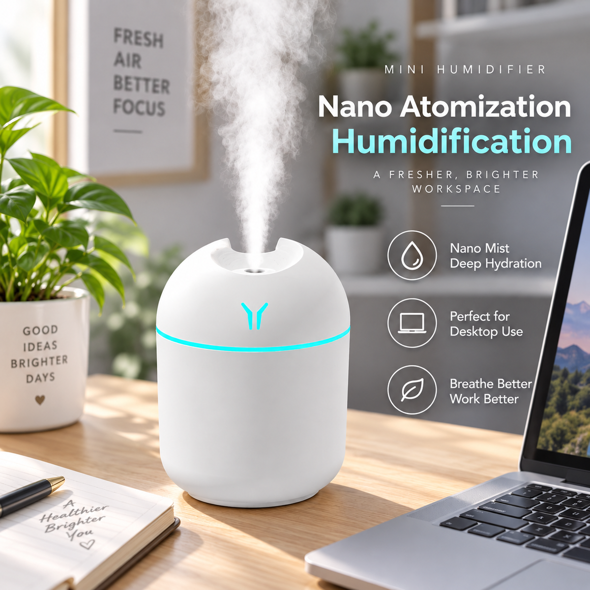 USB Mini Humidifier — 250ml, Ultrasonic, LED Night Ligh