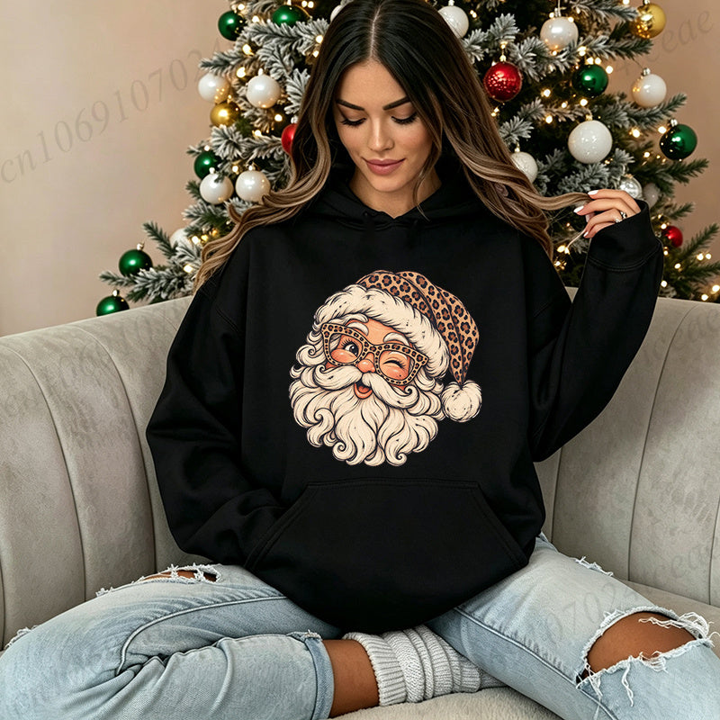 Leopard Santa Hoodie — Vintage Graphic Christmas Sweats