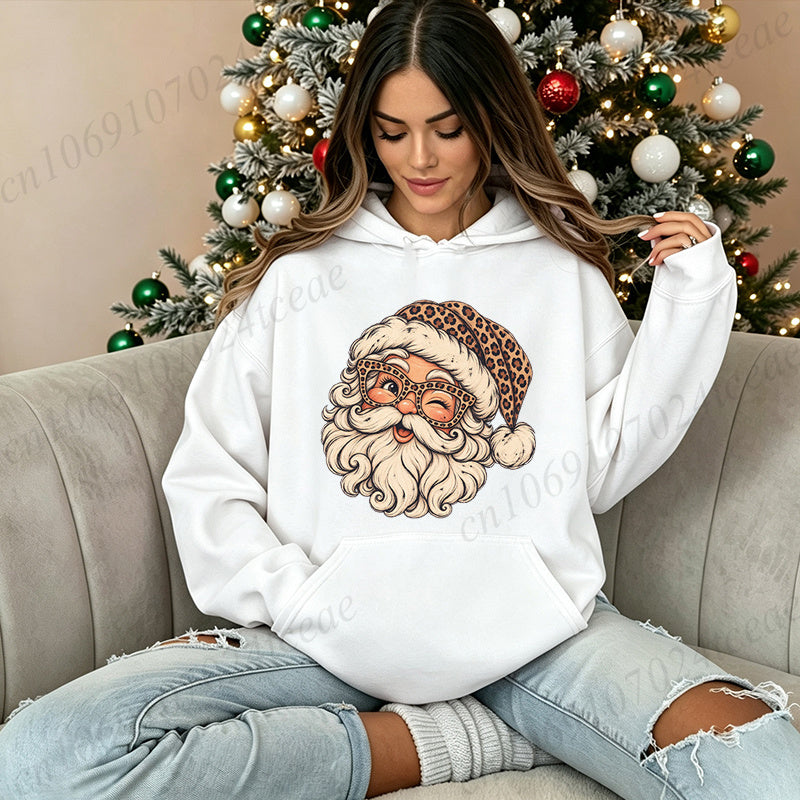 Leopard Santa Hoodie — Vintage Graphic Christmas Sweats