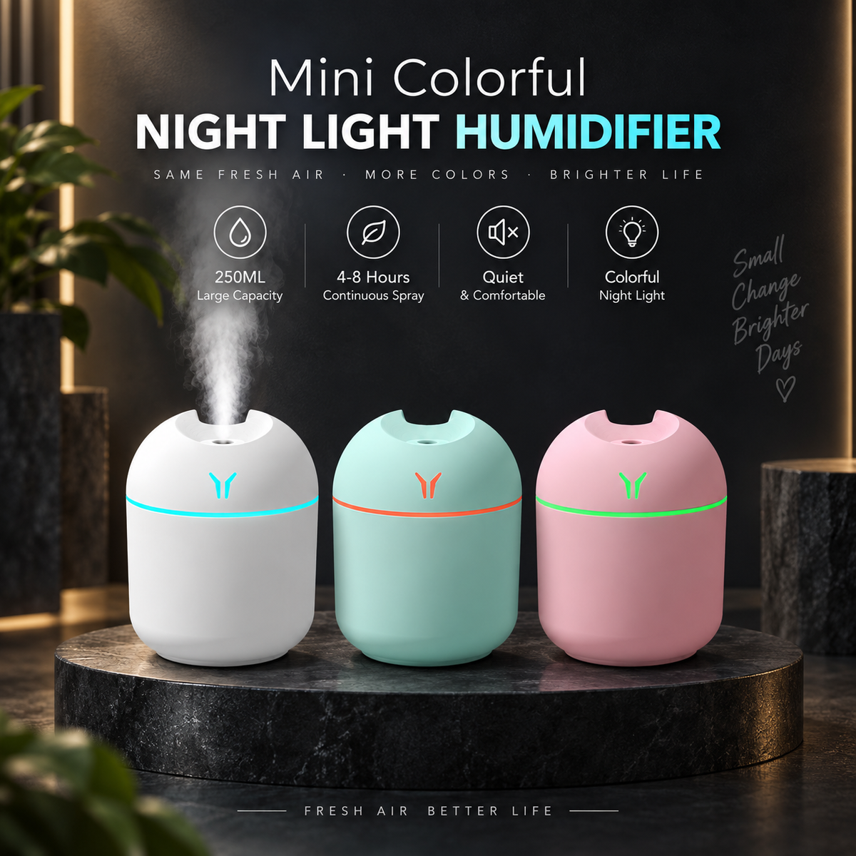 USB Mini Humidifier — 250ml, Ultrasonic, LED Night Ligh