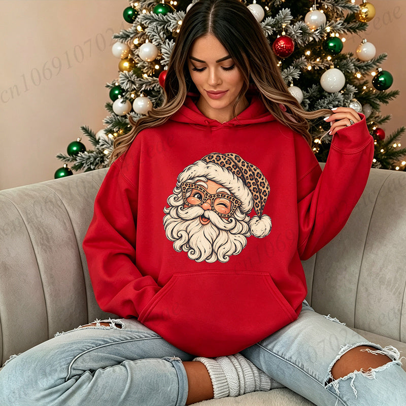 Leopard Santa Hoodie — Vintage Graphic Christmas Sweats