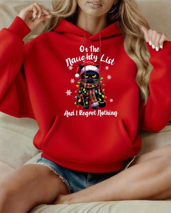Naughty List Black Cat Christmas Sweatshirt — Graphic L